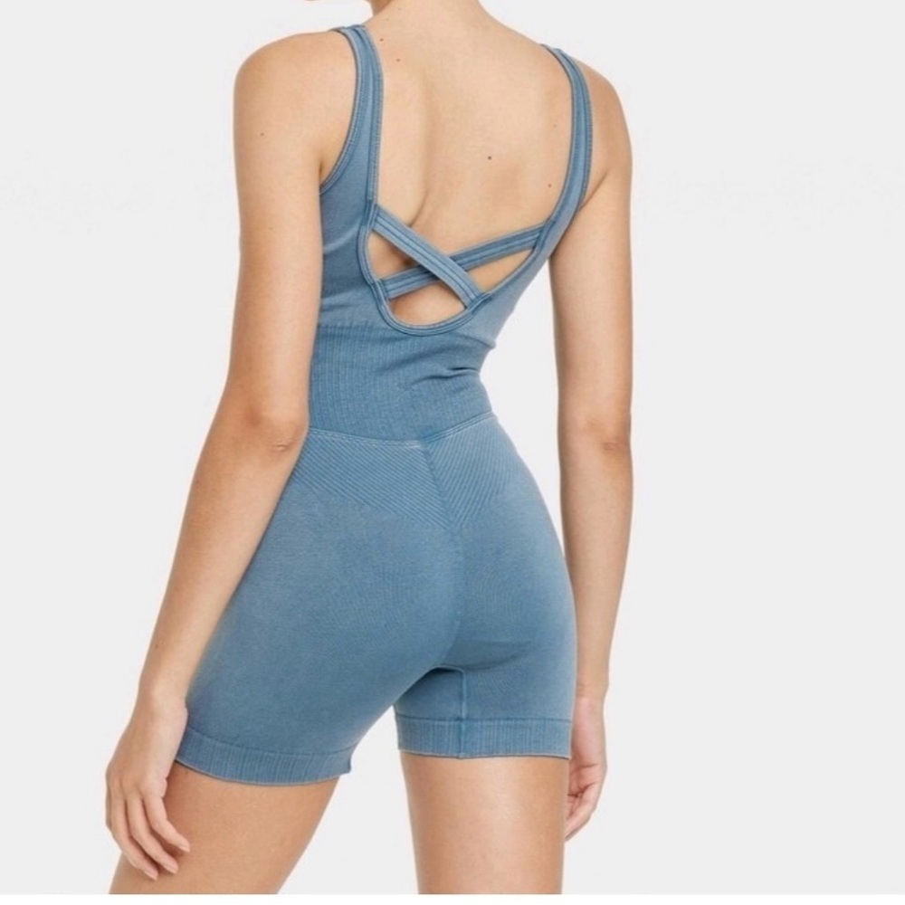 JoyLab Seamless Ribbed Romper – Slate Blue Size S - Picture 2 of 6